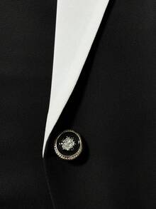 Women's Colorblock Stand Collar Long Sleeve Elegant Blazer, Suitable For Spring And Autumn - Black - View 3