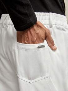 AKNOTIC Business Casual 修身男士编织休闲直筒中腰裤，适合日常穿着，秋季 - 白色 - 查看 5