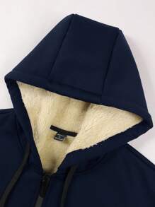 Manfinity Homme Men's Letter Pattern Thermal Lined Hooded Jacket, For Autumn/Winter, Men Fleece Hoodie, Men Zip Up Hoodie, Men Sherpa Lined Hoodie