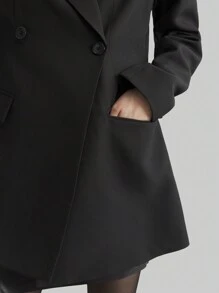 Ontre 女式黑色收腰夹克，2025 年春季新款时尚服饰，法式长袖西装外套，黑色宽肩带收腰双排扣夹克，时尚都市精致