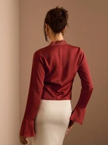 Glamine Elegant Solid Color Lace Flare Sleeve Women's Blouse For Autumn Fall Cloth For Women