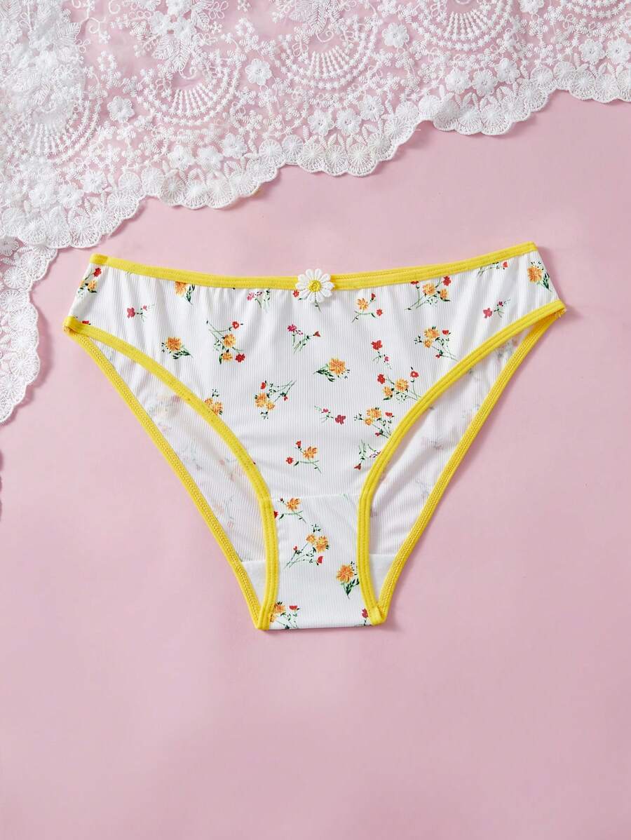 Teen Girls' Casual Minimalist Printed Underwear, For Daily Wear - Multicolor - View 1