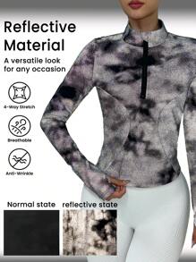 SHEIN Women Zip Front Long Sleeve Simple Active Casual Jacket, Sports & Yoga - Black - View 1