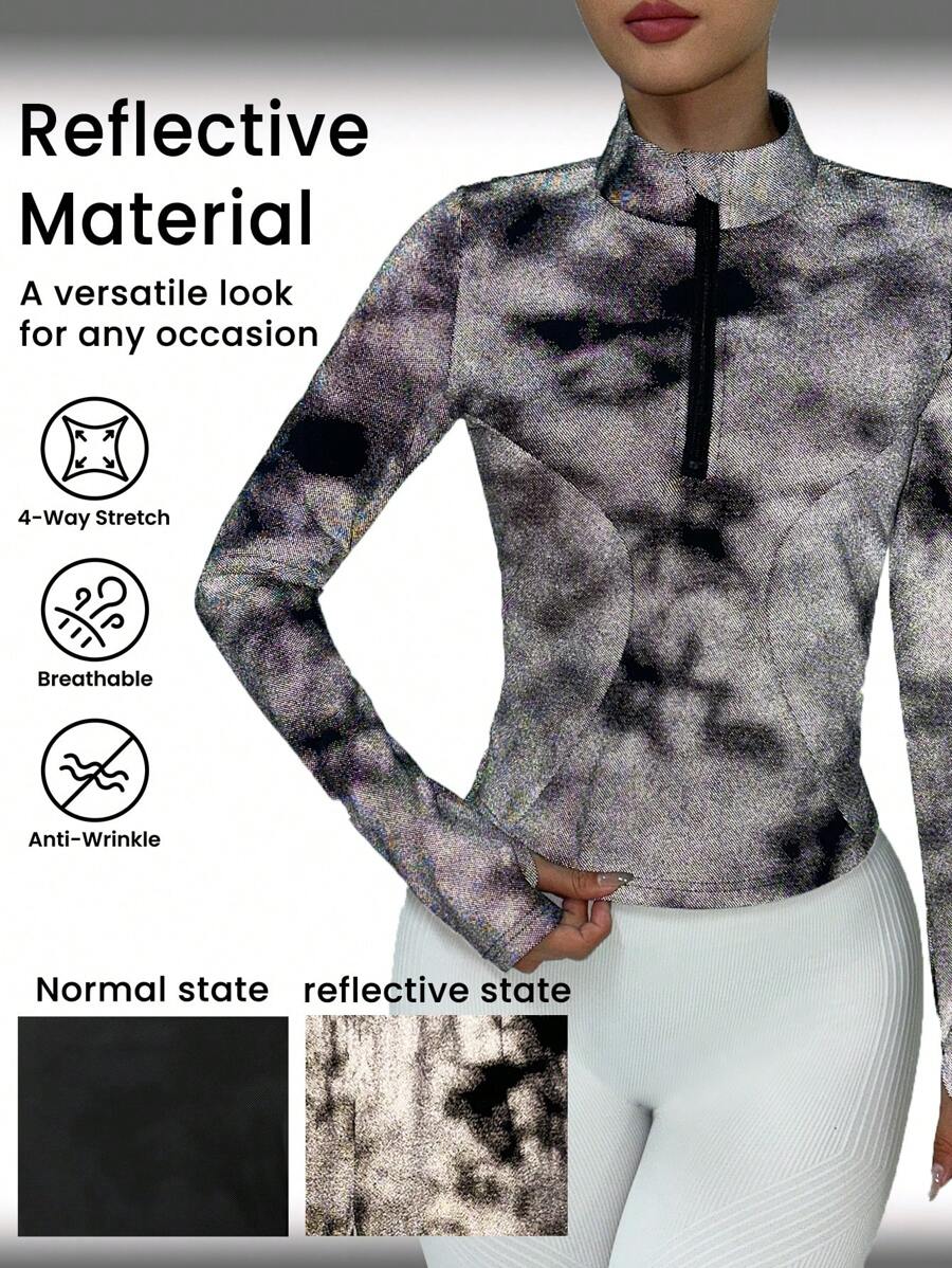 SHEIN Women Zip Front Long Sleeve Simple Active Casual Jacket, Sports & Yoga - Black - View 1