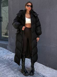 RueChic Abrigo acolchado acolchado, nueva chaqueta de invierno gruesa y cálida para mujeres, corte holgado, con capucha y mangas anchas tipo murciélago