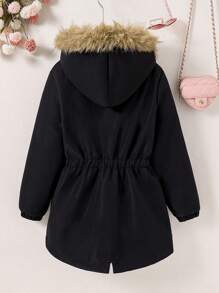 Tween Girls Casual Leopard Fleece Jacket - Black - View 2