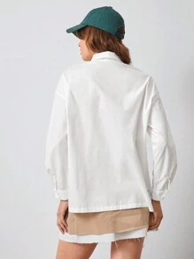 Easelle Letter Graphic Drop Shoulder Shirt - White - View 2