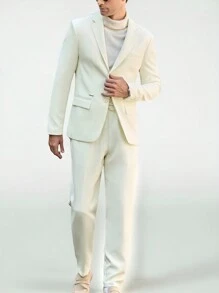 Manfinity VCAY 2pcs/Set Men's Tailored Business Suit Jacket And Pants, Slim Fit Style, For Autumn