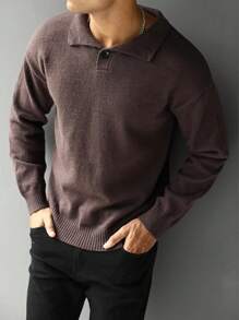 Manfinity Homme Men's Casual Solid Color Drop Shoulder Sweater For Autumn/Winter - Coffee Brown - View 3