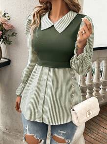 SHEIN Clasi Women's Striped Print Simple Daily Long Sleeve Top