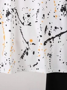 SHEIN 2pcs/Set Teen Boy Casual Streetwear Sporty Chic Splatter Paint Design White Short Sleeve T-Shirt And Black Pants Outfit Set - Multicolor - View 5