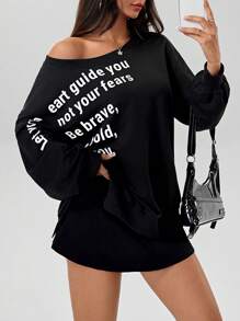 INAWLY New Oversized Casual American Sexy Girl Letter Print Long Sleeve Sweatshirt