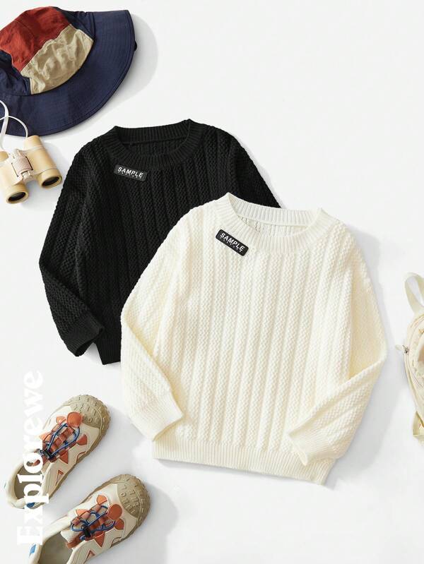 SHEIN 2pcs Young Boy City Casual Style Crew Neck Long Sleeve Warm & Comfortable Sweaters For Autumn/Winter, Suitable For Casual, Home, School, Parties & Other Occasions