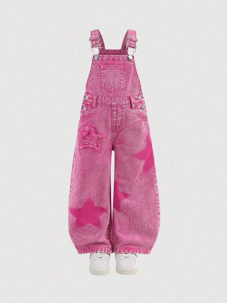 SHEIN ベビーオーバーオール 6-9M ピンク SHEIN Young Girl' Cute Star Print Pink Denim Overalls