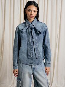 AiiRZ Bow Tie Denim Shirt - Blue - View 1