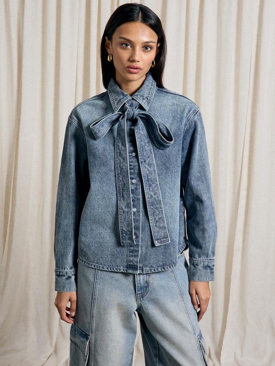 AiiRZ Bow Tie Denim Shirt - Blue - View 1