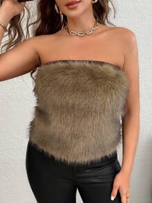 SHEIN Privé Suéter holgado cálido y cómodo de parchwork con pelaje en talla grande, otoño/invierno