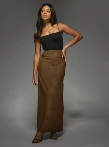 MISSGUIDED Spódnica maxi w prążki z rozcięciem z tyłu