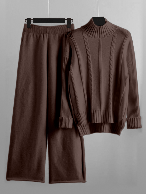 Franclia Conjunto de 2 piezas de suéter cuello de tortuga sólido y pantalones