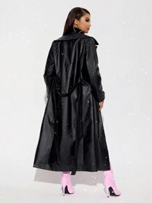 SHEIN SXY Women's Solid Color Casual Belted Trench Coat