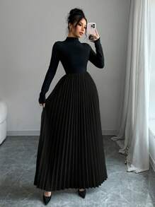 Elenzga Vestido sólido de uso diario, simple y elegante para mujer, atuendo de invierno