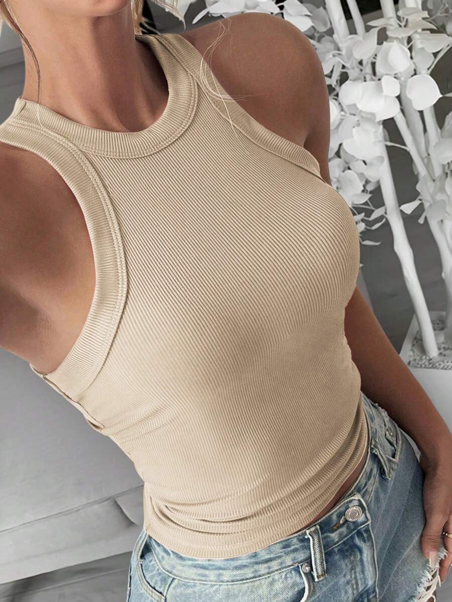 EMERY ROSE Top de tanque versátil para primavera/verano para mujeres, unicolor y sin hombros - Albaricoque - Ver 1