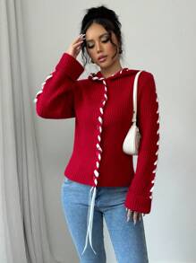 Chiquease Cárdigan con capucha con cordón, de manga larga, informal, para otoño/invierno, ropa de Año Nuevo