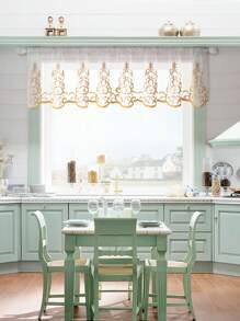 1 件米色钻石图案刺绣窗帘，简约欧式涤纶刺绣窗帘，适用于客厅、厨房窗户装饰、秋季装饰、房间装饰 - 米色 - 查看 7