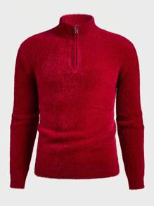 Manfinity VCAY Slim Fit Men's Standup Collar Half-Zip Casual Knit Sweater, Suitable For Autumn/Winter
