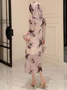 DAZY Elegant Mesh Butterfly Print Off Shoulder Mid-Length Dress Festival Prom Dress,Fall Dress Long Sleeve Dress - Grey - View 2