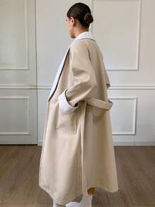 DAZY Peignoir ample matelassé à couleurs contrastées pour l'automne/hiver, idéal pour le pyjama - Kaki - Voir 6