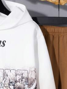 2pcs/Set Tween Boy Casual Character Print Long Sleeve Hoodie And Elastic Waist Pants Set, Suitable For Autumn, Spring And Winter, Great For Outdoor Play, School, Street Style, Party And Casual Wear, High Cost Performance