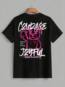 Manfinity RebelGame Heren Casual Bear & Letter Grafisch Ronde Hals Korte Mouw T-shirt