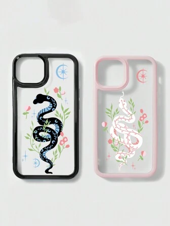 Goth 2 piezas Funda de Teléfono de Pareja con Patrón de Serpiente y Flor, Regalo del Día de San Valentín Compatible con iPhone 11 12 13 14 15 Pro Max