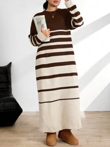 EURMUSE Sweater Long Dresses With Flower Detail