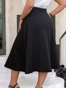 Rometta Kích thước lớn Eo cao Váy Với Hem xòe - màu đen - Xem 10