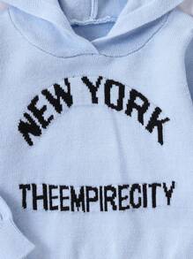 男宝宝时尚可爱百搭字母针织连帽毛衣上衣 - 淺藍色 - 查看 3