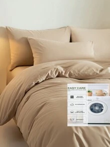 3pcs Khaki Microfiber Duvet Cover Set - 1 Duvet Cover, 2 Pillow Shams, No Filling, Machine Washable - Khaki - View 6