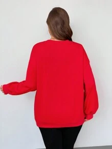 SHEIN Privé 大码女式 3D 蝴蝶结圣诞运动衫，红色配黑色蝴蝶结，节日氛围礼物 - 紅色 - 查看 2