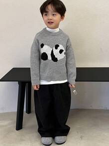 DAZY Young Boy Round Neck Bear Pattern Sweater - Grey - View 4