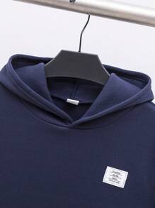 SHEIN 青少年男孩服装 - 连帽运动衫，加大码，返校；有领衬衫、慢跑裤两件套，经济实惠，适合通勤、校服、日常休闲、大学、运动 - 藏蓝色 - 查看 4