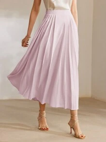 PREMIUM FALDA LARGA PLISADA Y FLUIDA PARA MUJER - Rosa - Ver 5