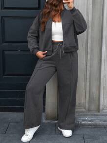 Calvaya 2 件套加大码前拉链长袖上衣和前系带慢跑裤套装