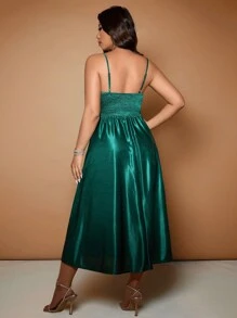 Cravure Đầm dự tiệc viền bèo satin thanh lịch cỡ lớn cho nữ - Màu xanh lá cây đậm - Xem 2