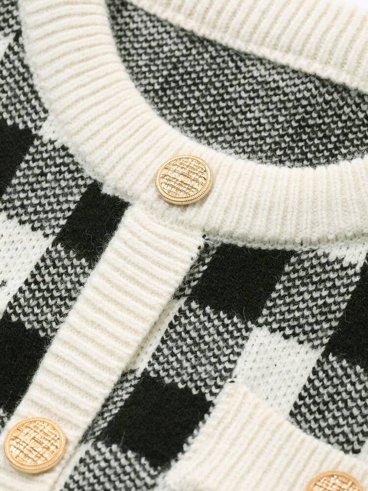 Contrast Plaid Cardigan For Women, Minimalist Casual For Daily Wear,Fall Clothes