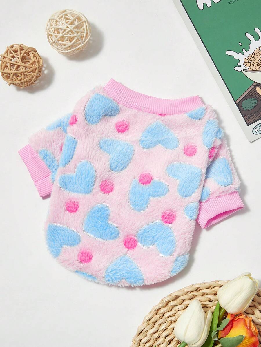PETSIN 1 Pc Pink Flannel Blue Heart Warm Crew Neck For Pets - Multicolor - View 1