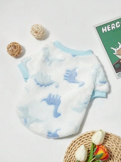 PETSIN 1 Pc Pet Cat/Dog Flannel Dinosaur Print Warm Crew Neck Sweatshirt, Universal Size