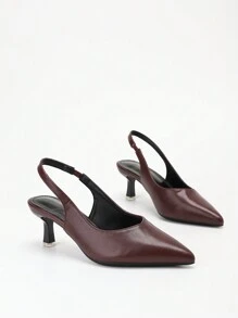 CUCCOO BIZCHIC 女士优雅纯色 V 型露跟尖头细高跟鞋，酒红色，适合所有季节情人节 - 酒紅色 - 查看 3