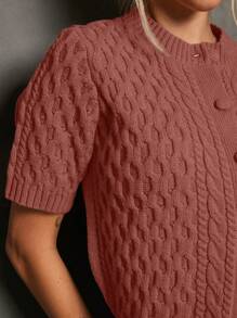 WESTFADE 夏季麻花针织圆领前扣短袖休闲开衫