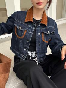 DAZY 水洗撞色女式牛仔夹克，秋装